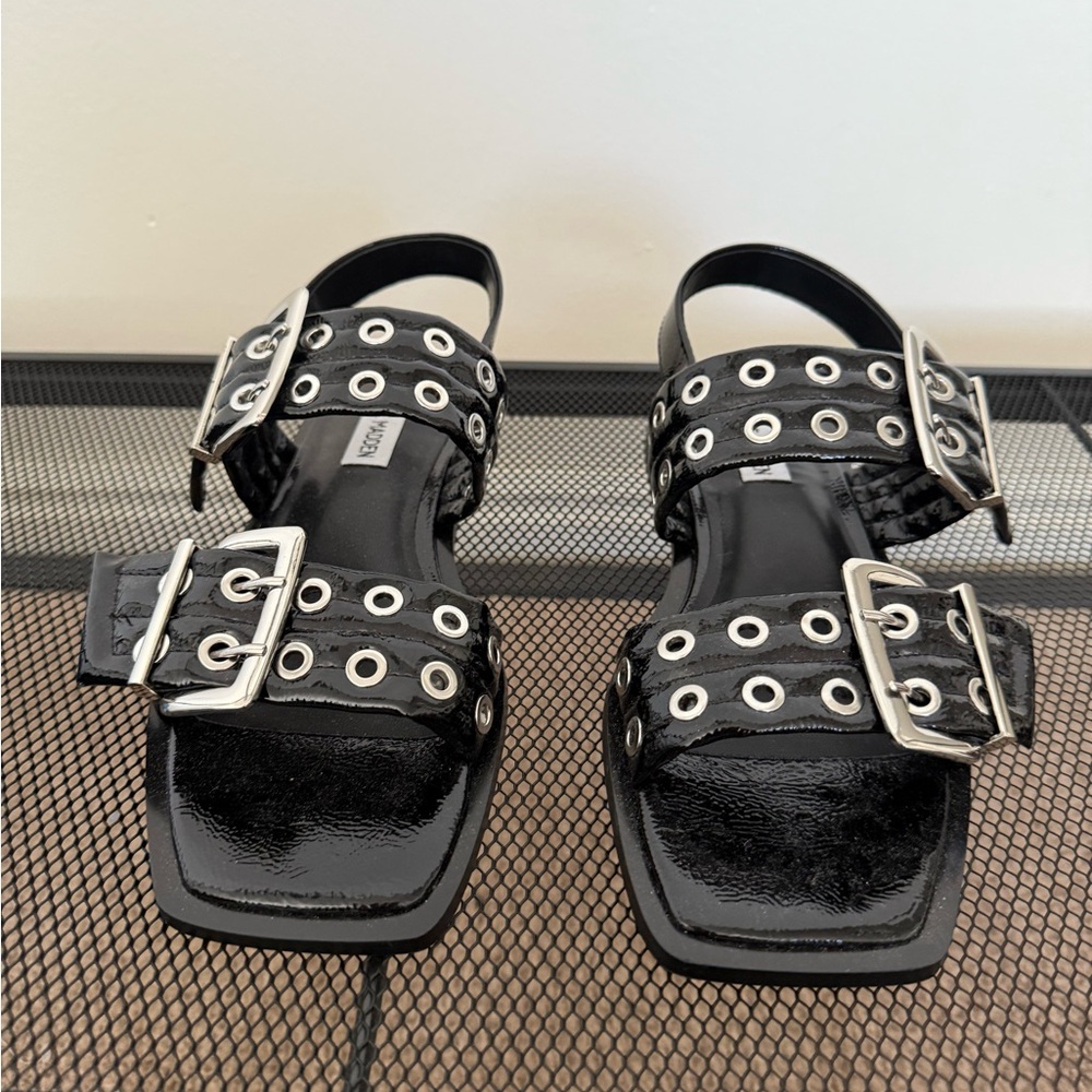 Stylish Black Sandals with Silver Accents